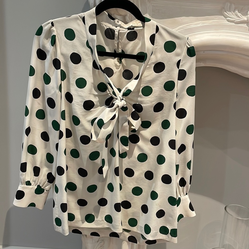 Kate Spade Polka Dot Silk Tie-Neck Blouse - Size 2